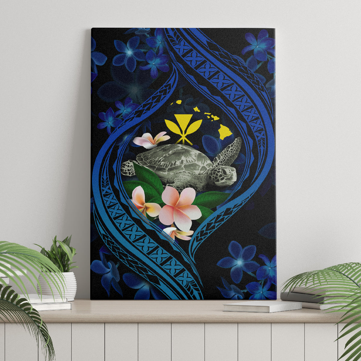 Hawaii Turtle Plumeria Flower Fanciful Canvas Wall Art LT03 - Polynesian Pride