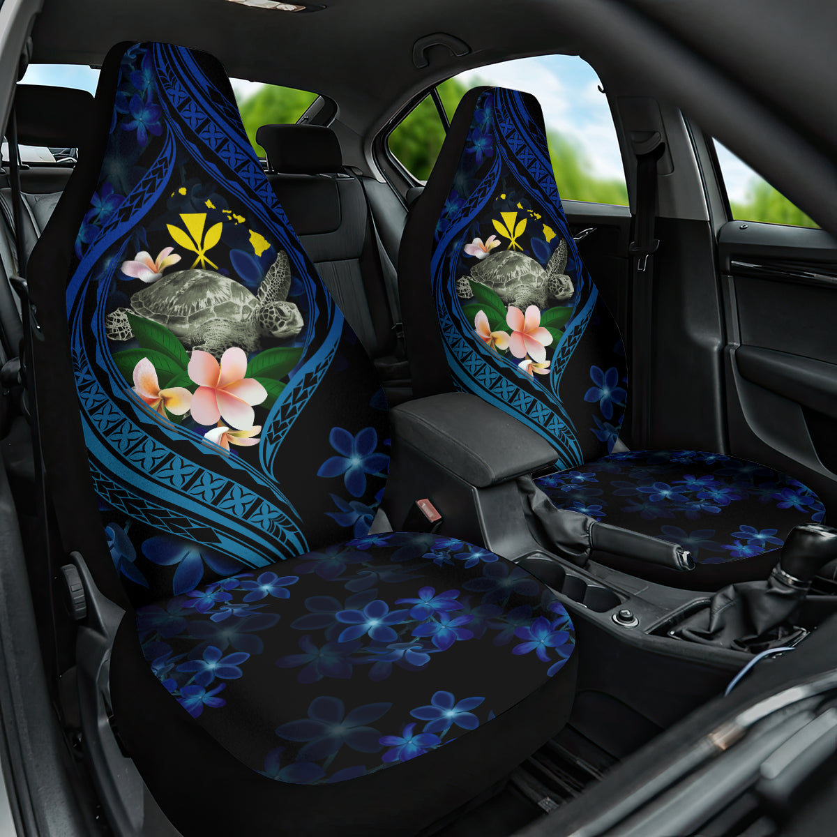 Hawaii Turtle Plumeria Flower Fanciful Car Seat Cover LT03 One Size Black - Polynesian Pride