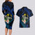 Hawaii Turtle Plumeria Flower Fanciful Couples Matching Long Sleeve Bodycon Dress and Hawaiian Shirt