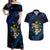 Hawaii Turtle Plumeria Flower Fanciful Couples Matching Off Shoulder Maxi Dress and Hawaiian Shirt