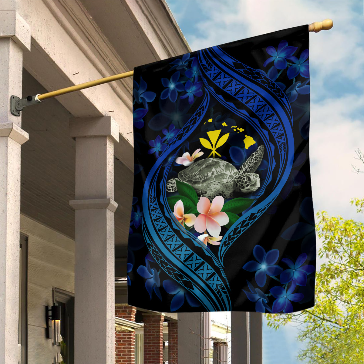 Hawaii Turtle Plumeria Flower Fanciful Garden Flag LT03 House Flag Black - Polynesian Pride