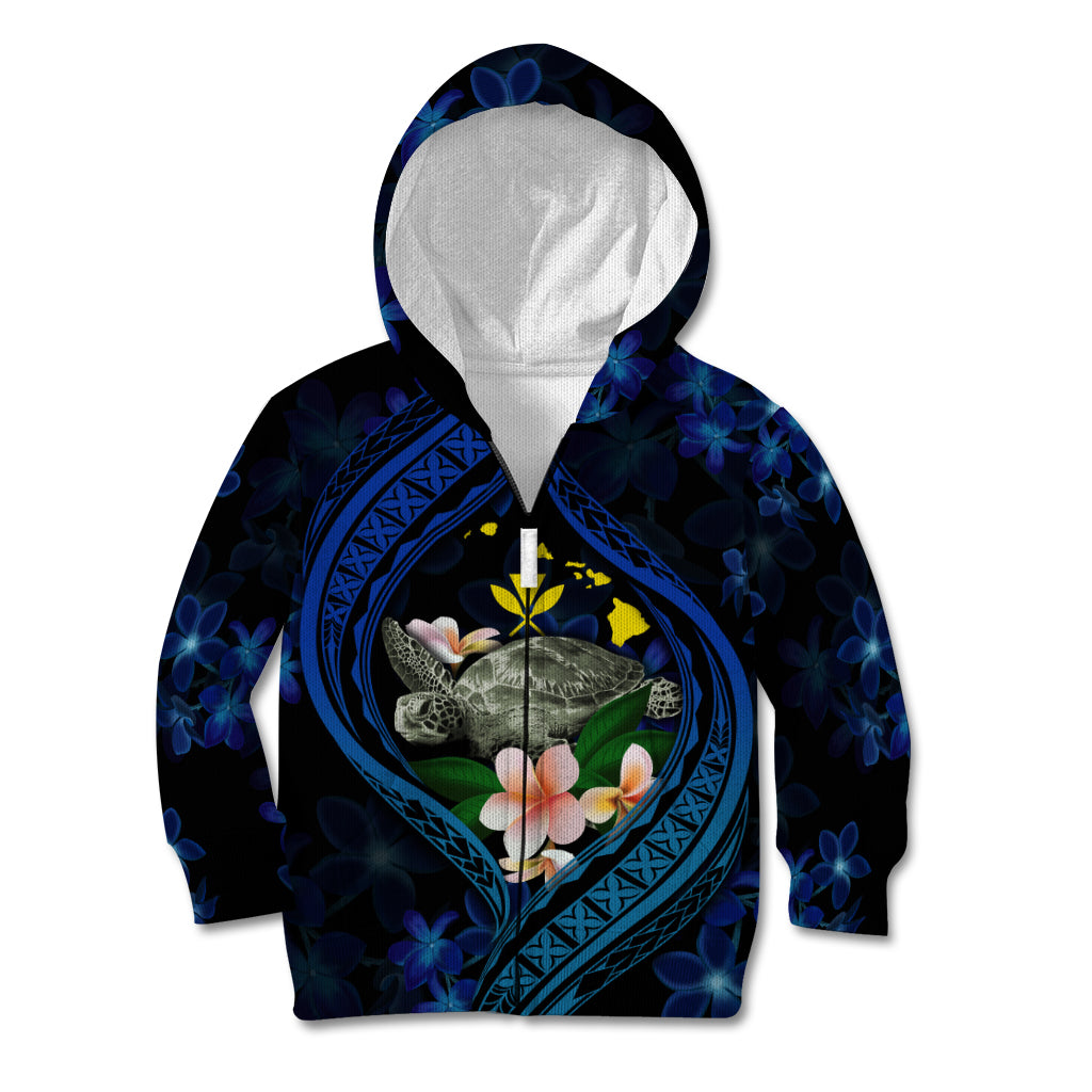 Hawaii Turtle Plumeria Flower Fanciful Kid Hoodie LT03 Zip Hoodie Black - Polynesian Pride