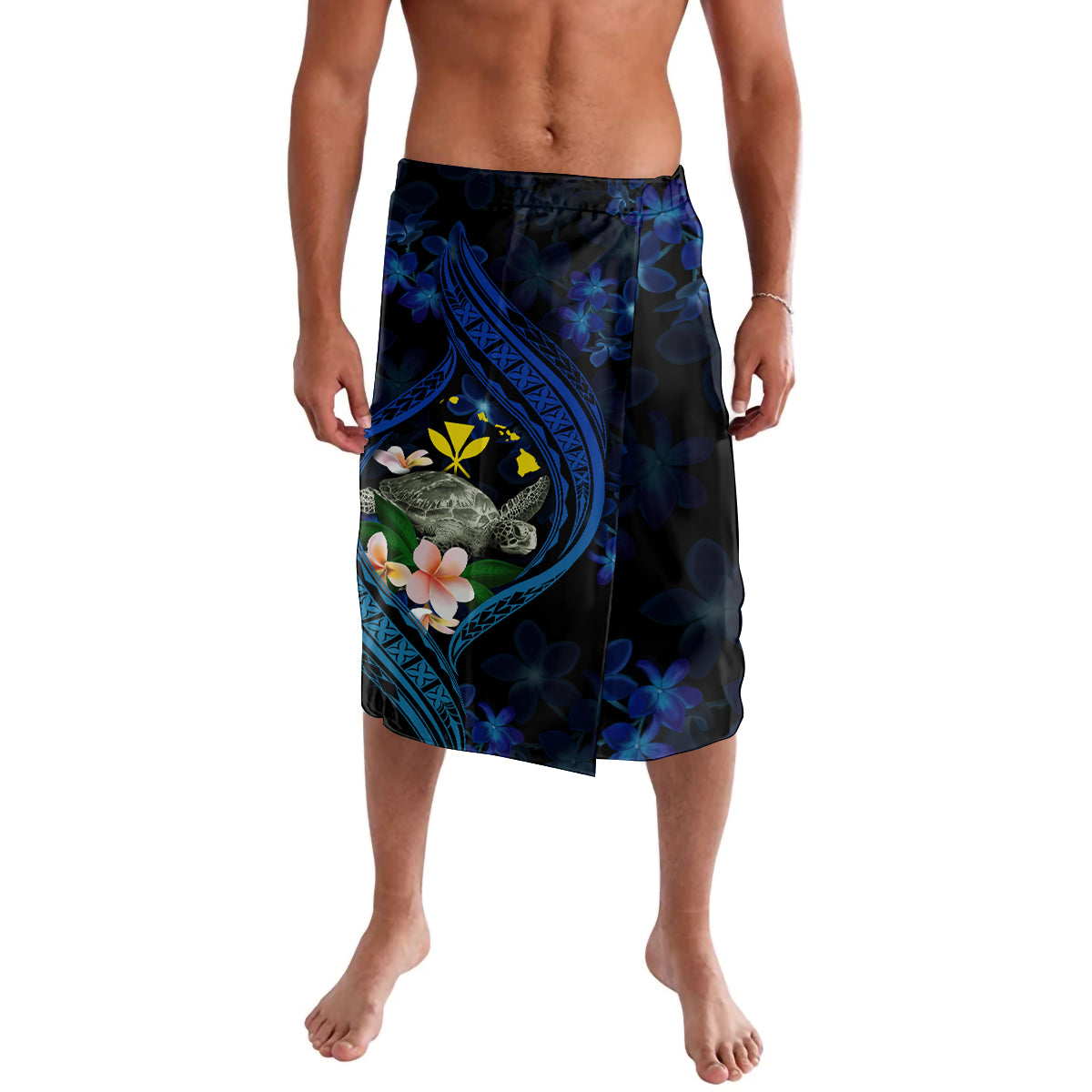 Hawaii Turtle Plumeria Flower Fanciful Lavalava LT03 Black - Polynesian Pride