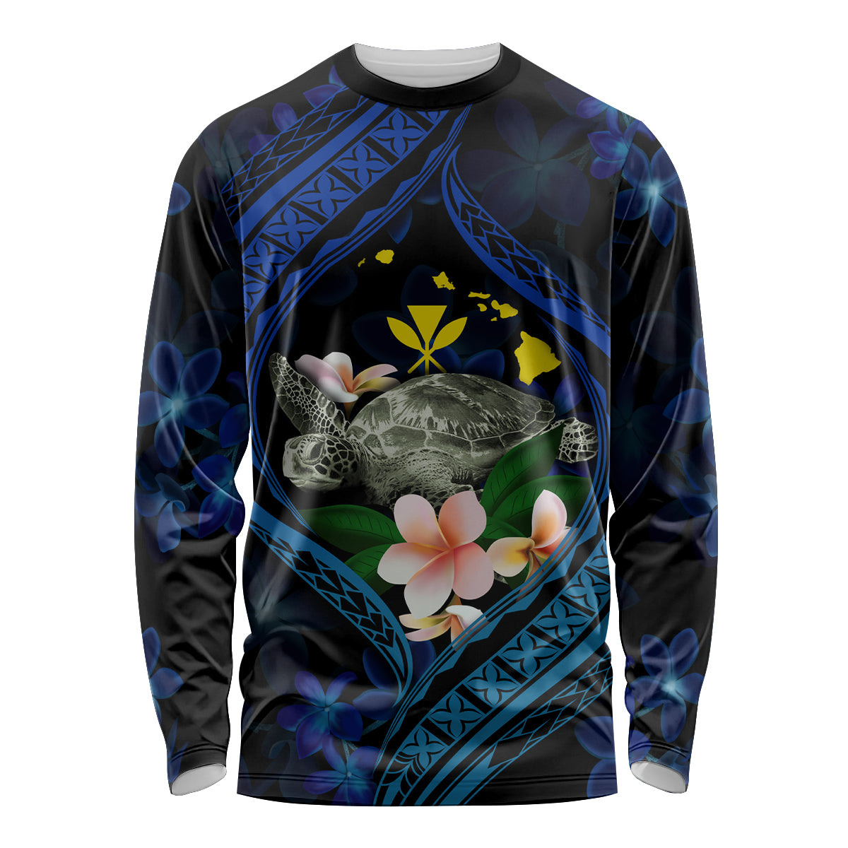 Hawaii Turtle Plumeria Flower Fanciful Long Sleeve Shirt LT03 Unisex Black - Polynesian Pride