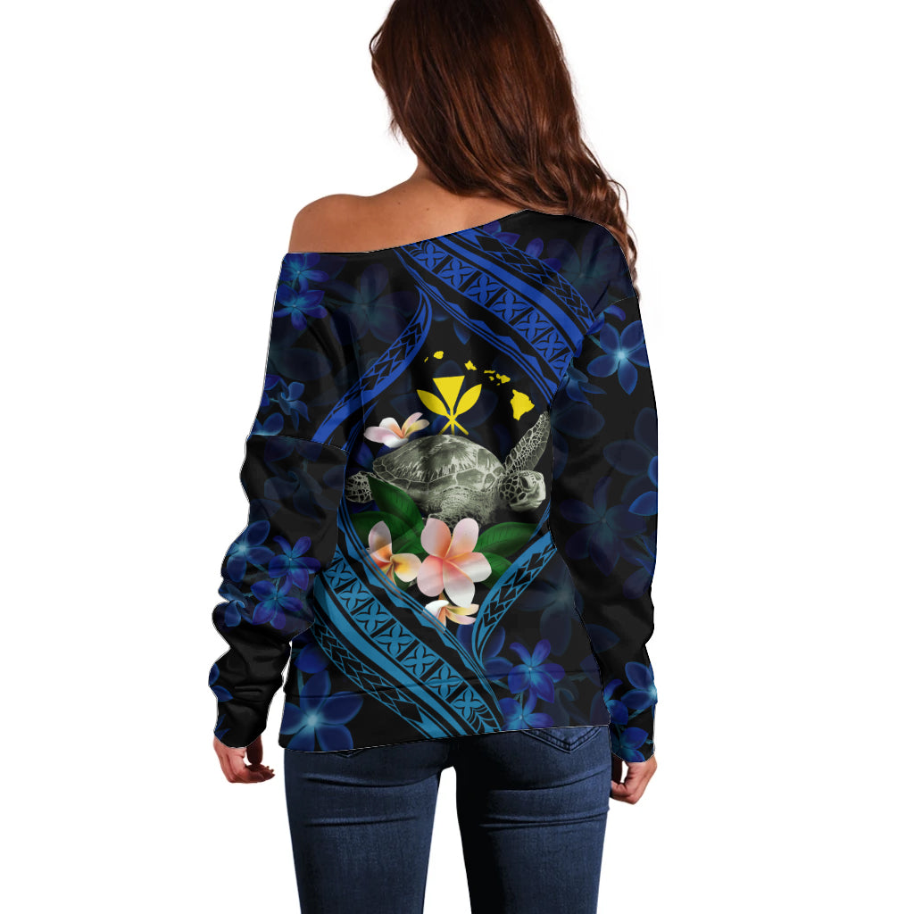 Hawaii Turtle Plumeria Flower Fanciful Off Shoulder Sweater LT03 - Polynesian Pride