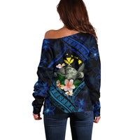 Hawaii Turtle Plumeria Flower Fanciful Off Shoulder Sweater LT03 - Polynesian Pride