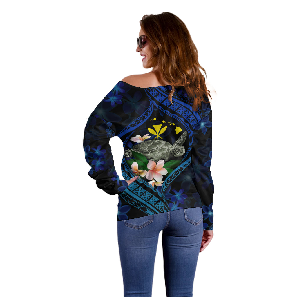 Hawaii Turtle Plumeria Flower Fanciful Off Shoulder Sweater LT03 - Polynesian Pride