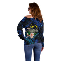 Hawaii Turtle Plumeria Flower Fanciful Off Shoulder Sweater LT03 - Polynesian Pride