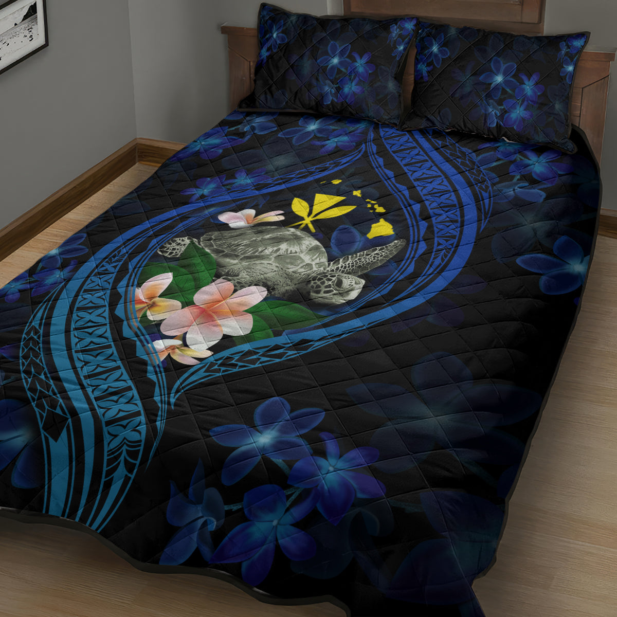Hawaii Turtle Plumeria Flower Fanciful Quilt Bed Set LT03 - Polynesian Pride