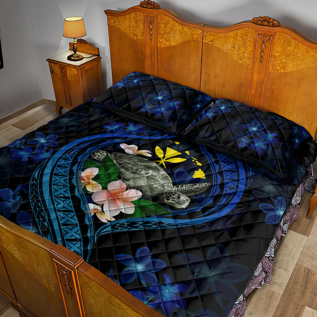 Hawaii Turtle Plumeria Flower Fanciful Quilt Bed Set LT03 - Polynesian Pride