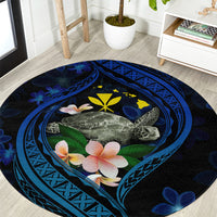Hawaii Turtle Plumeria Flower Fanciful Round Carpet LT03 Black - Polynesian Pride