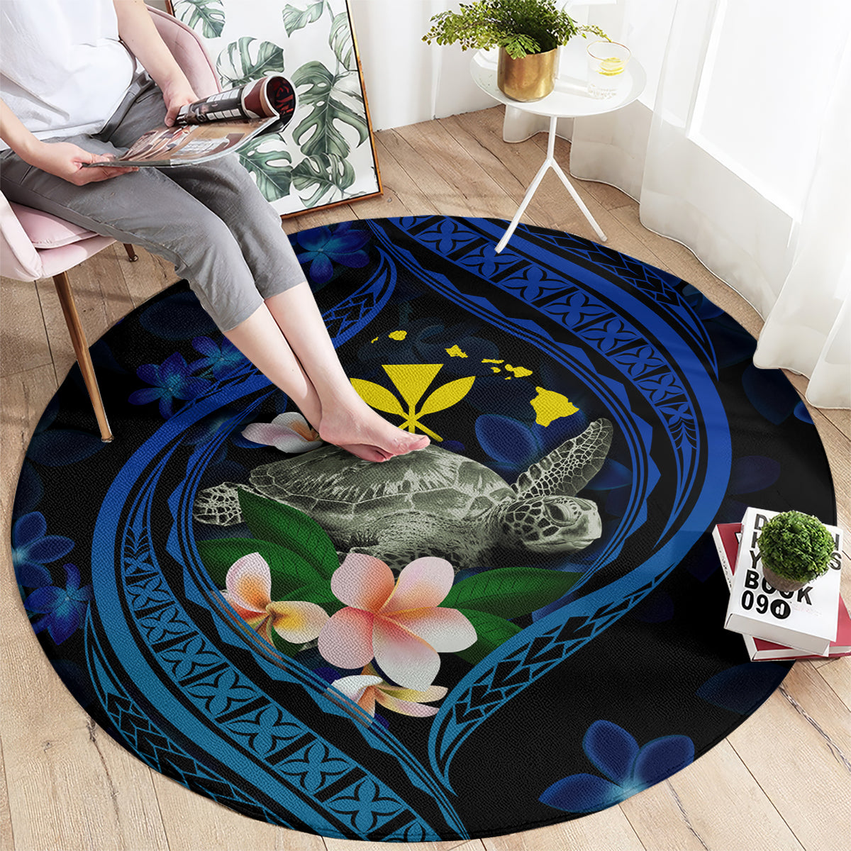 Hawaii Turtle Plumeria Flower Fanciful Round Carpet LT03 - Polynesian Pride