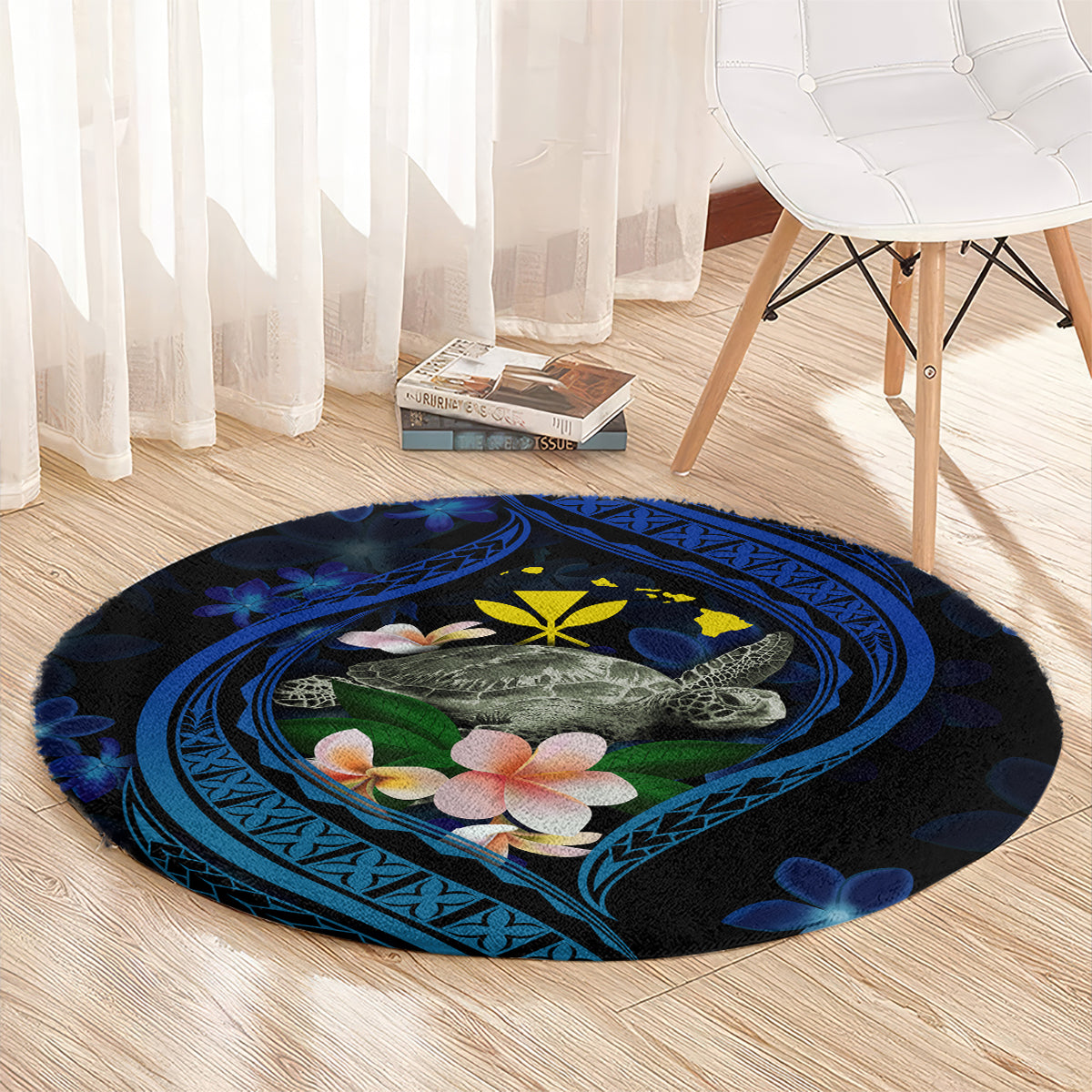 Hawaii Turtle Plumeria Flower Fanciful Round Carpet LT03 - Polynesian Pride