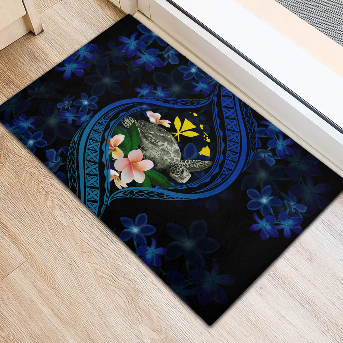Hawaii Turtle Plumeria Flower Fanciful Rubber Doormat LT03 - Polynesian Pride