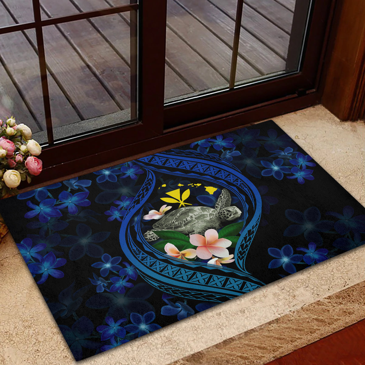 Hawaii Turtle Plumeria Flower Fanciful Rubber Doormat LT03 - Polynesian Pride