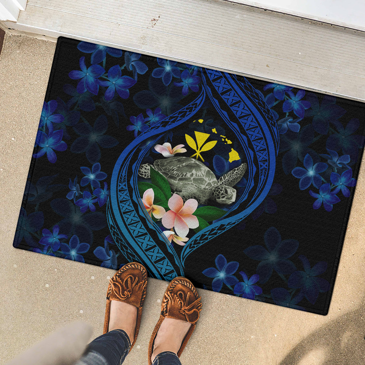 Hawaii Turtle Plumeria Flower Fanciful Rubber Doormat LT03 - Polynesian Pride