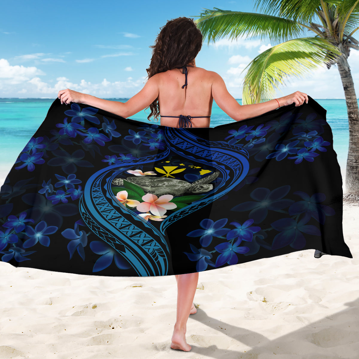 Hawaii Turtle Plumeria Flower Fanciful Sarong LT03 - Polynesian Pride
