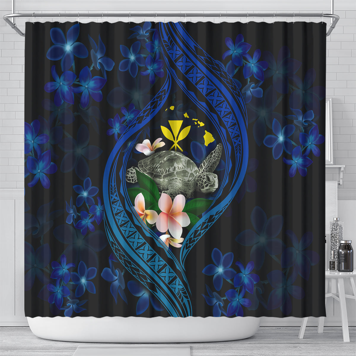 Hawaii Turtle Plumeria Flower Fanciful Shower Curtain LT03 - Polynesian Pride