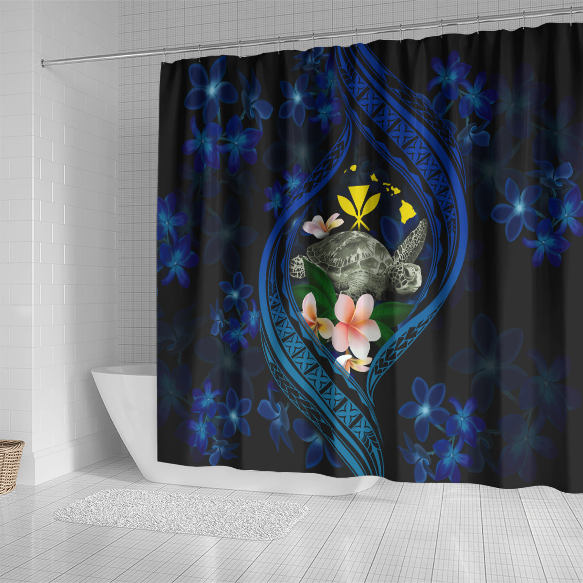 Hawaii Turtle Plumeria Flower Fanciful Shower Curtain LT03 - Polynesian Pride