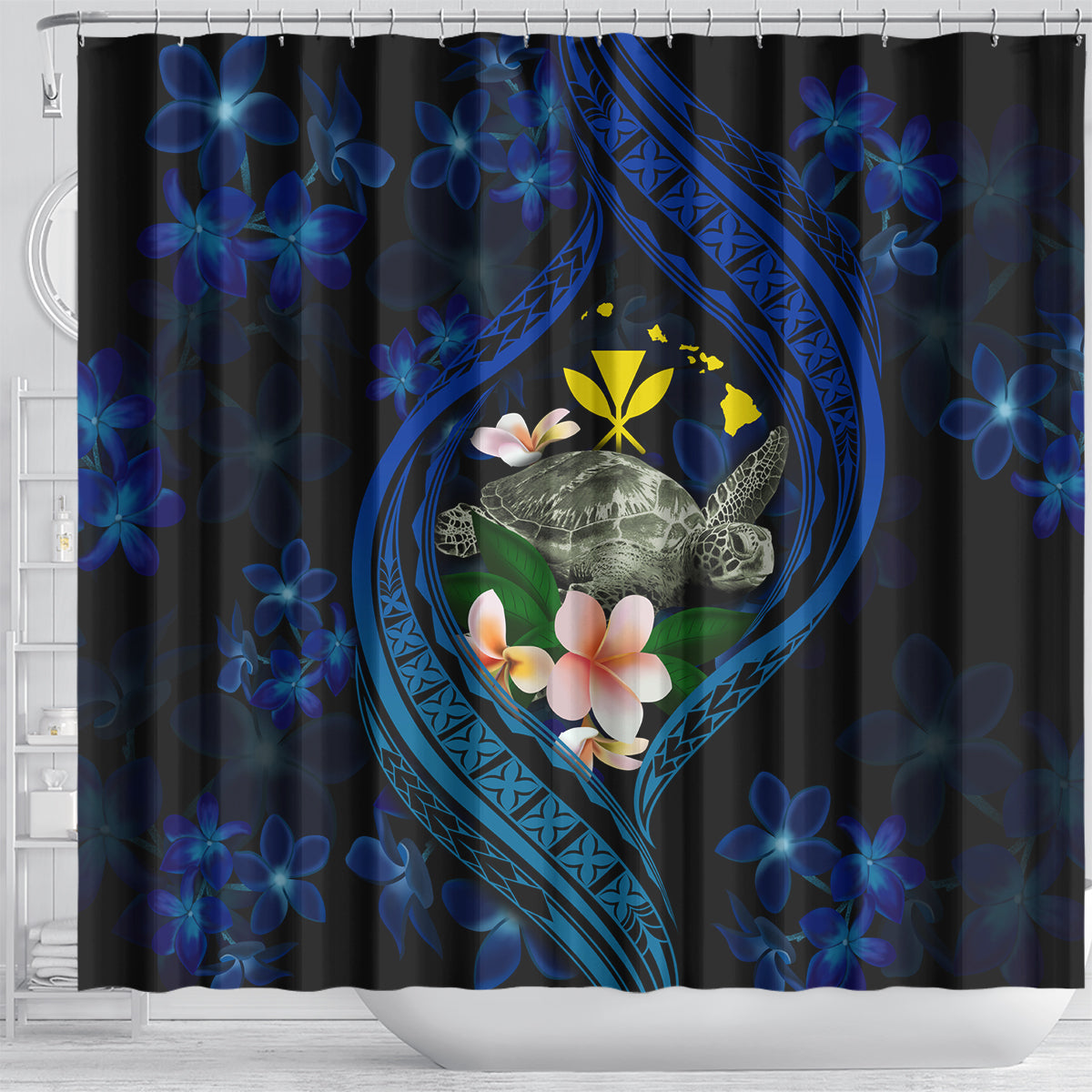 Hawaii Turtle Plumeria Flower Fanciful Shower Curtain LT03 - Polynesian Pride
