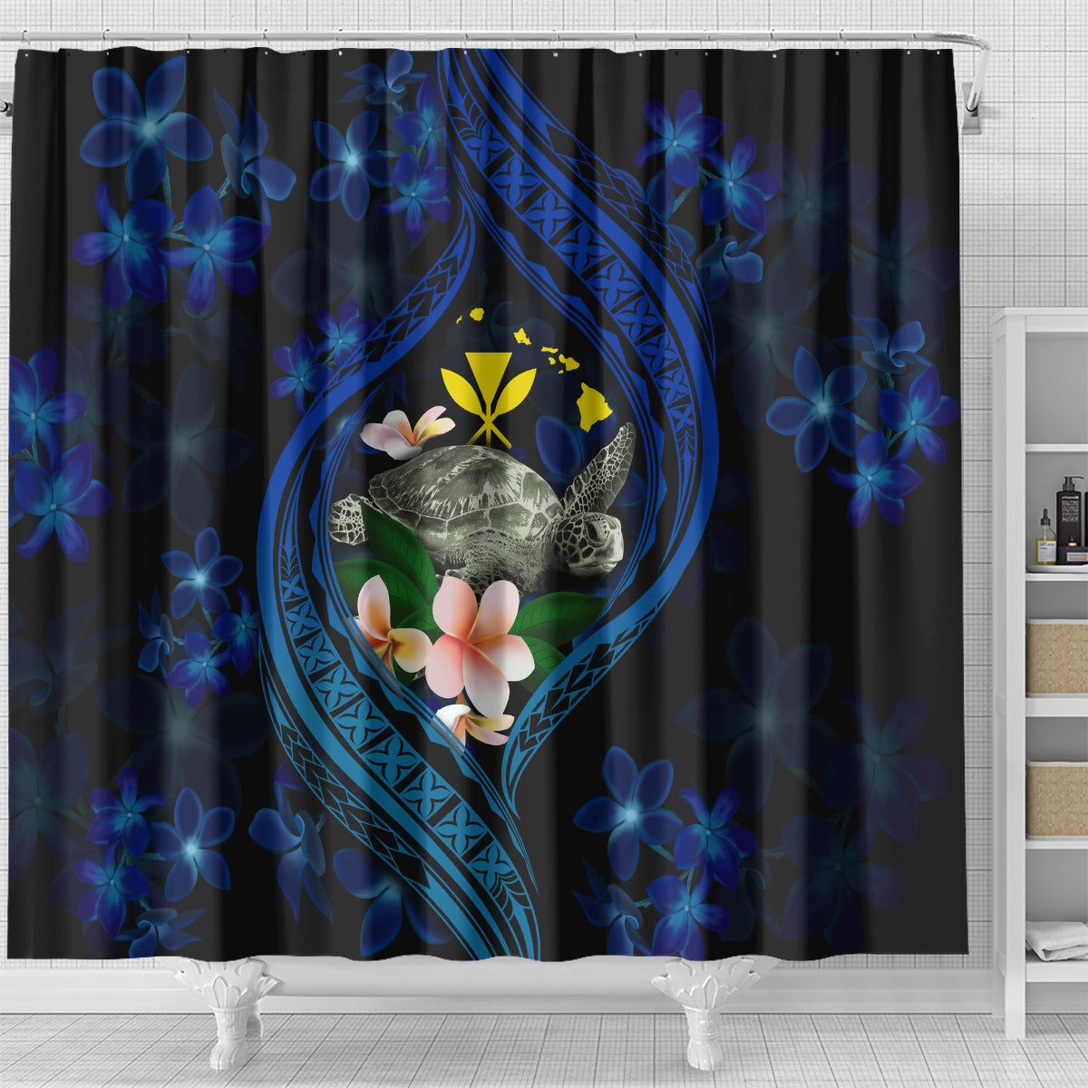 Hawaii Turtle Plumeria Flower Fanciful Shower Curtain LT03 - Polynesian Pride