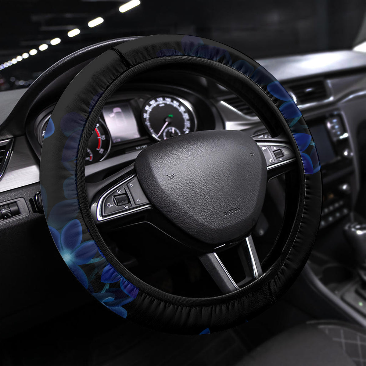 Hawaii Turtle Plumeria Flower Fanciful Steering Wheel Cover LT03 Universal Fit Black - Polynesian Pride