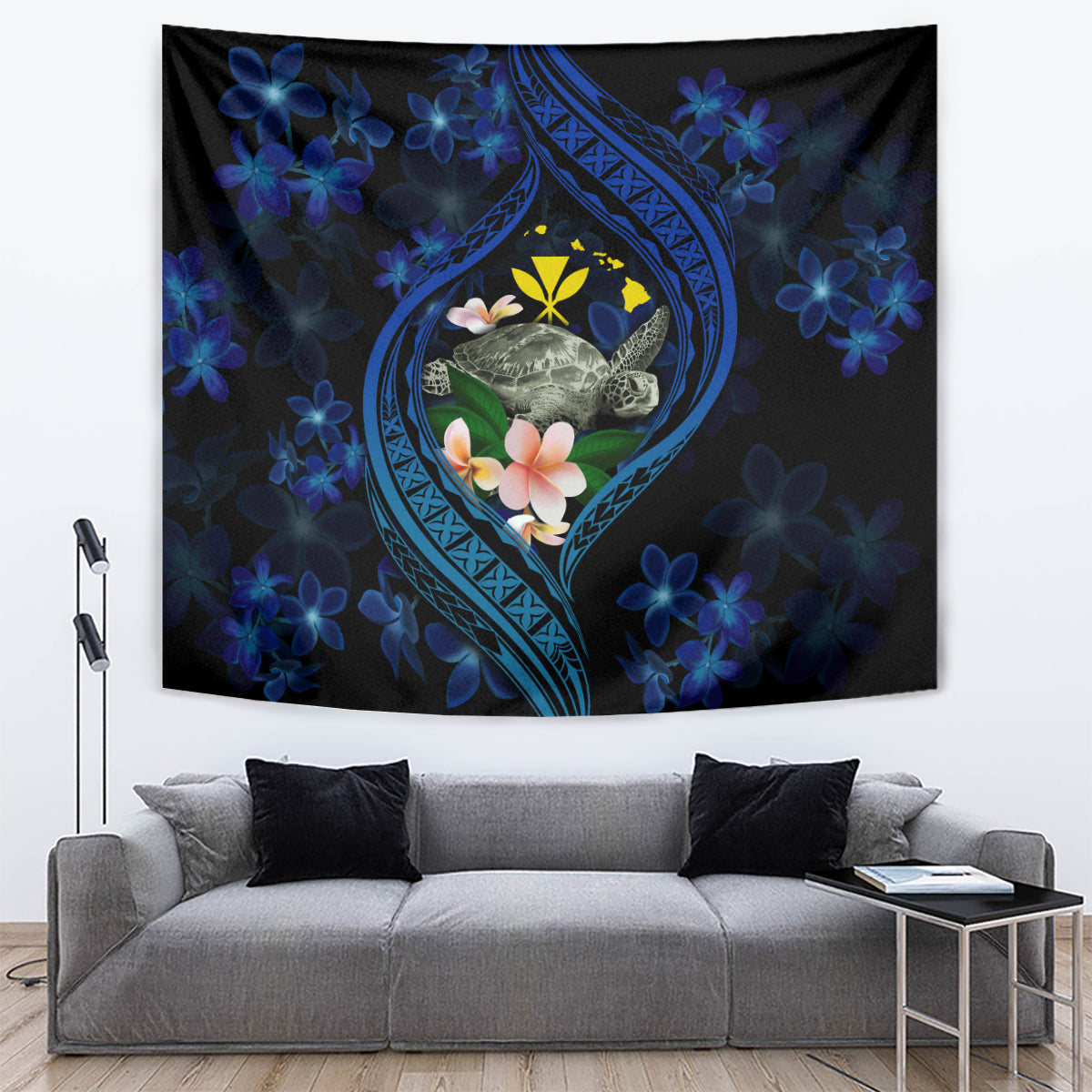 Hawaii Turtle Plumeria Flower Fanciful Tapestry LT03 Black - Polynesian Pride