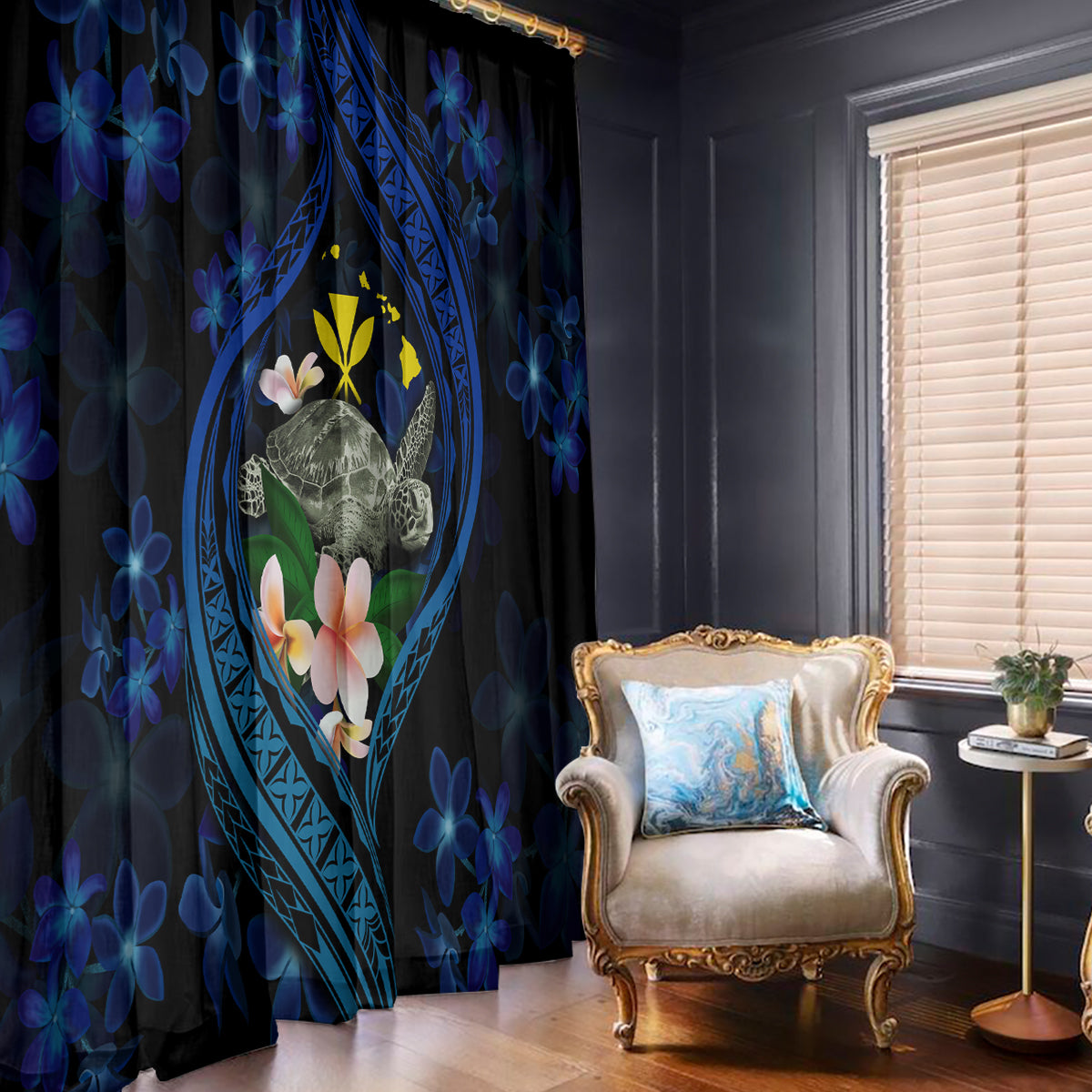Hawaii Turtle Plumeria Flower Fanciful Window Curtain LT03 - Polynesian Pride