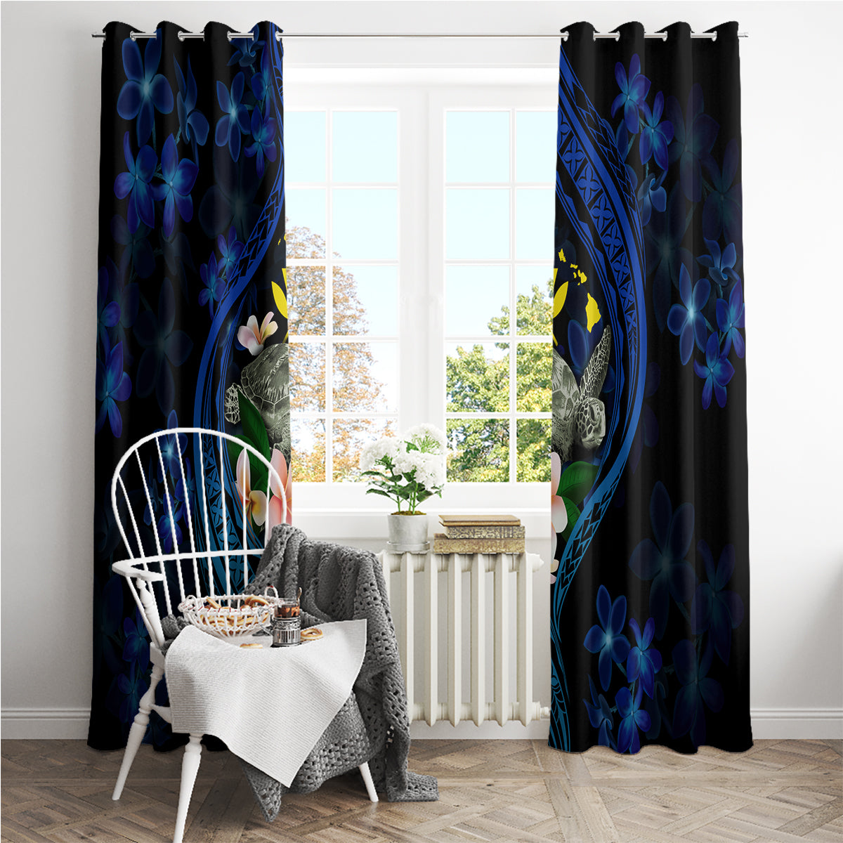 Hawaii Turtle Plumeria Flower Fanciful Window Curtain LT03 - Polynesian Pride