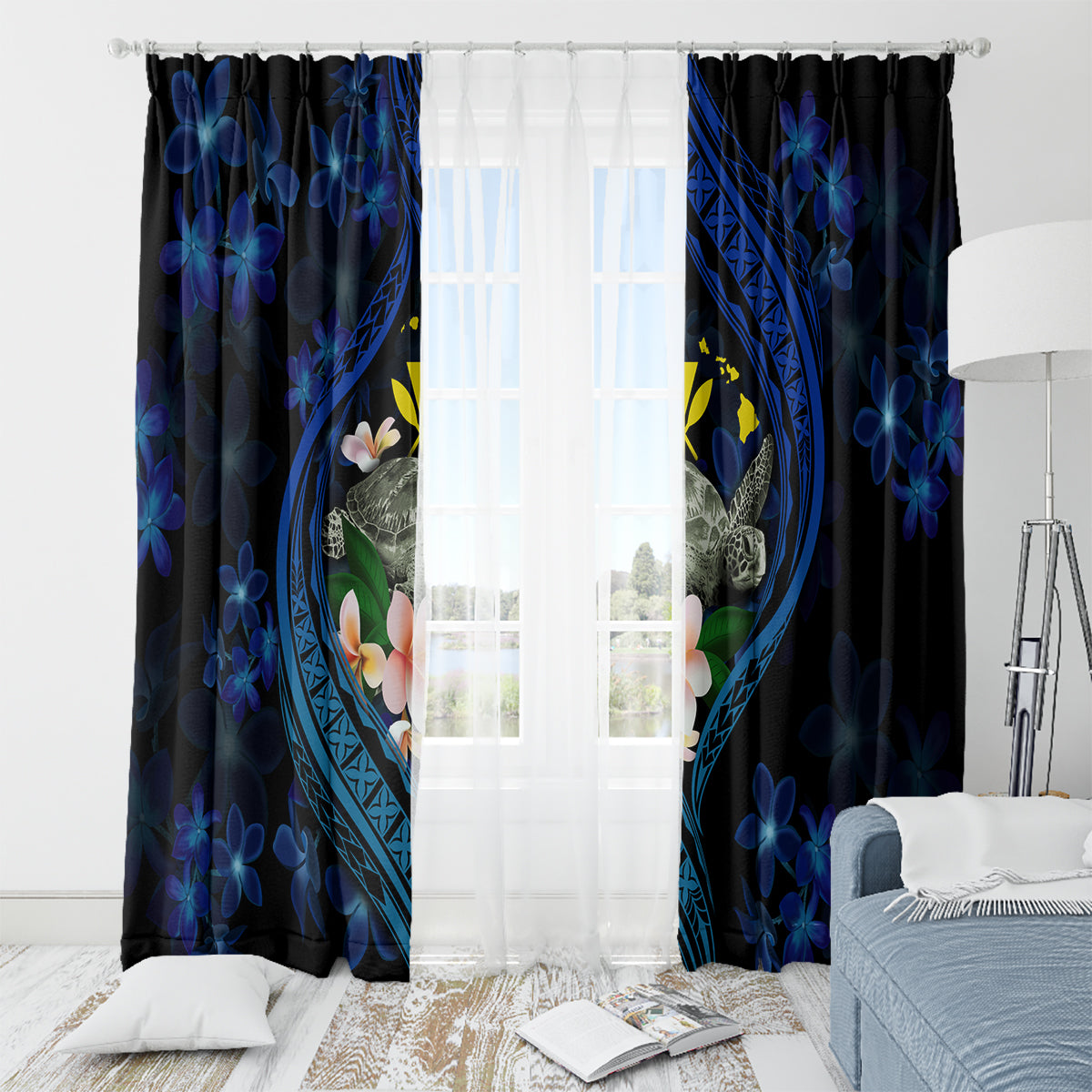 Hawaii Turtle Plumeria Flower Fanciful Window Curtain LT03 - Polynesian Pride