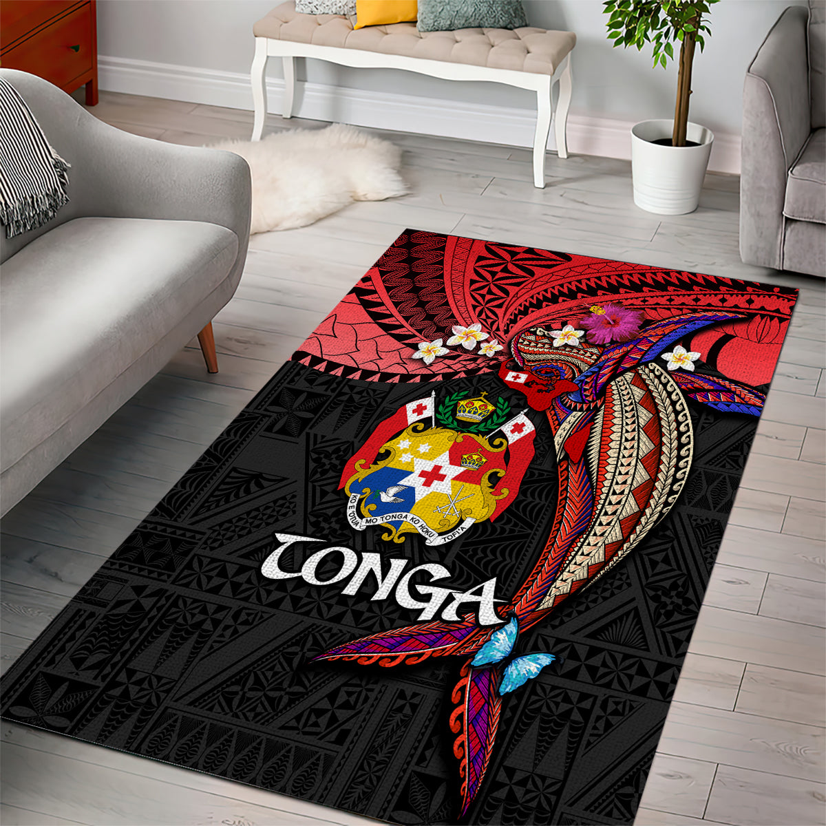 Tonga Emancipation Day Area Rug Ngatu Humpback Whale Polynesian Flower LT03 - Polynesian Pride