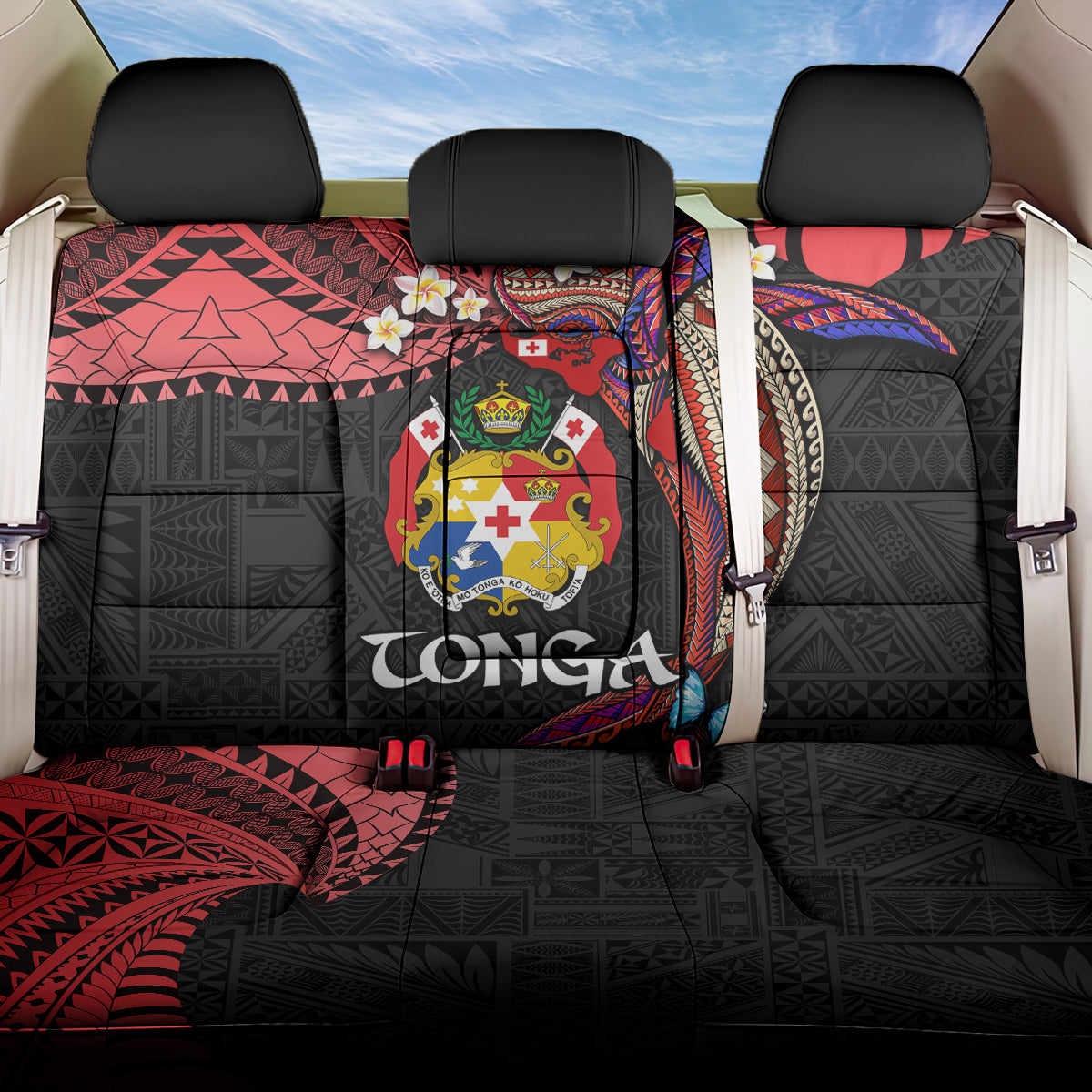 Tonga Emancipation Day Back Car Seat Cover Ngatu Humpback Whale Polynesian Flower LT03 One Size Black - Polynesian Pride