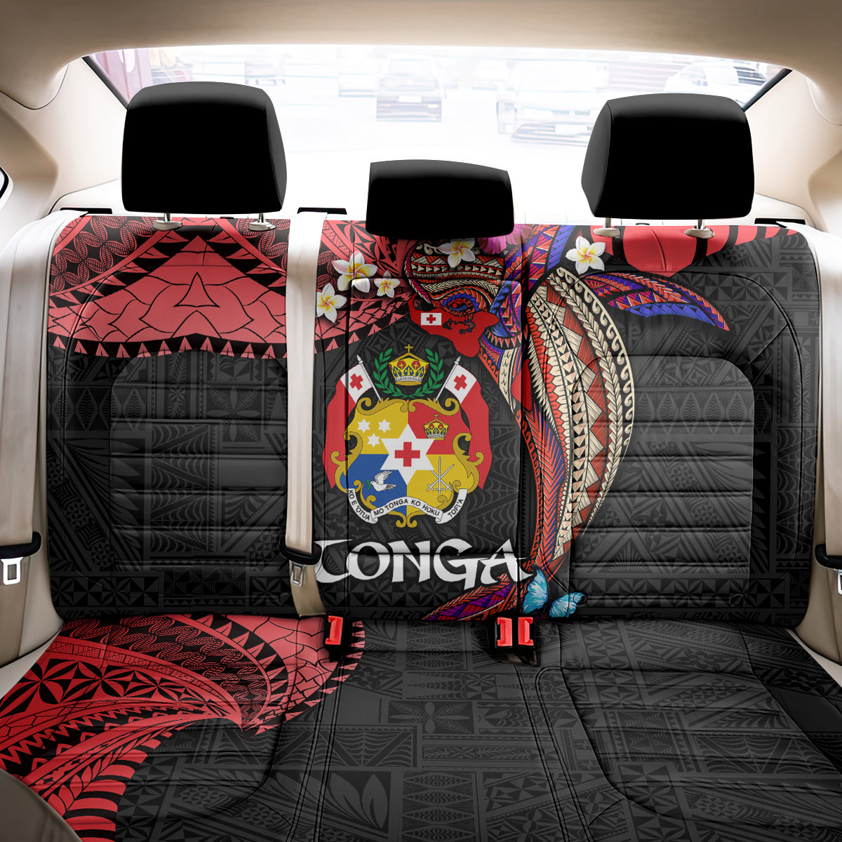 Tonga Emancipation Day Back Car Seat Cover Ngatu Humpback Whale Polynesian Flower LT03 - Polynesian Pride