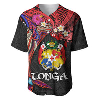 Tonga Emancipation Day Baseball Jersey Ngatu Humpback Whale Polynesian Flower LT03 Black - Polynesian Pride