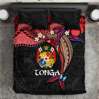 Tonga Emancipation Day Bedding Set Ngatu Humpback Whale Polynesian Flower LT03 Black - Polynesian Pride