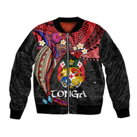 Tonga Emancipation Day Bomber Jacket Ngatu Humpback Whale Polynesian Flower LT03 Unisex Black - Polynesian Pride