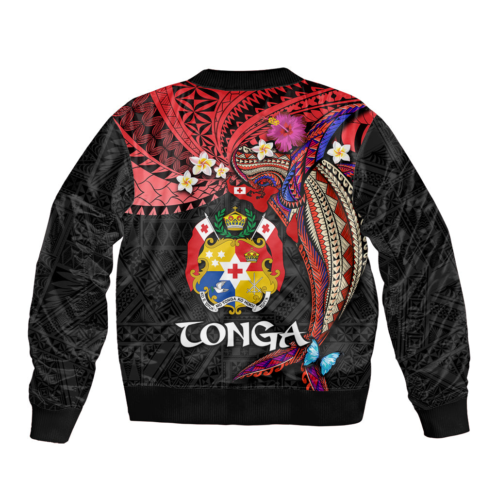 Tonga Emancipation Day Bomber Jacket Ngatu Humpback Whale Polynesian Flower LT03 - Polynesian Pride