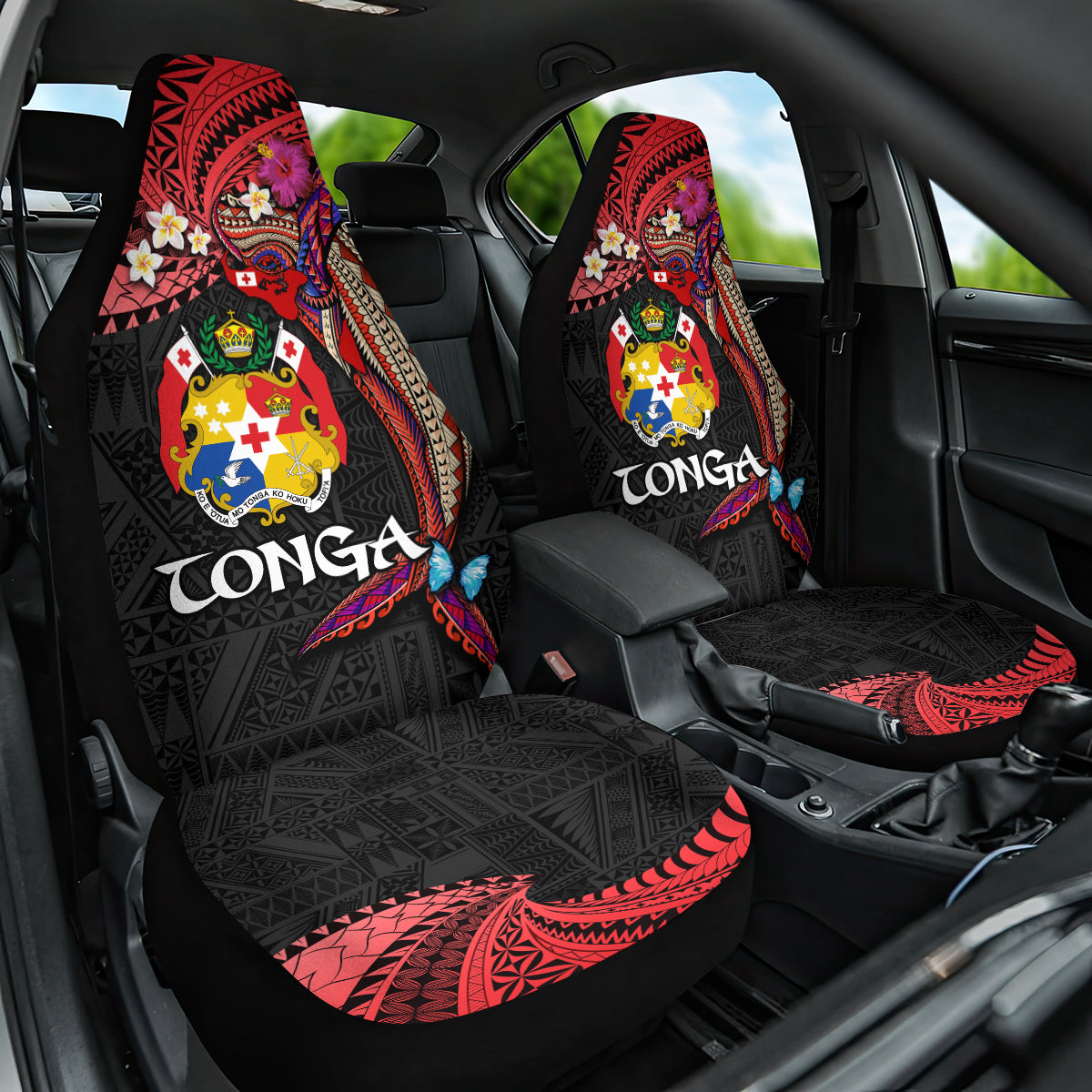 Tonga Emancipation Day Car Seat Cover Ngatu Humpback Whale Polynesian Flower LT03 One Size Black - Polynesian Pride