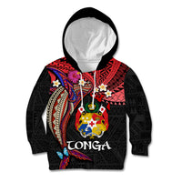 Tonga Emancipation Day Kid Hoodie Ngatu Humpback Whale Polynesian Flower LT03 Hoodie Black - Polynesian Pride