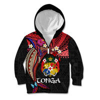 Tonga Emancipation Day Kid Hoodie Ngatu Humpback Whale Polynesian Flower LT03 Zip Hoodie Black - Polynesian Pride