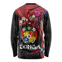 Tonga Emancipation Day Long Sleeve Shirt Ngatu Humpback Whale Polynesian Flower LT03 - Polynesian Pride