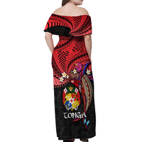 Tonga Emancipation Day Off Shoulder Maxi Dress Ngatu Humpback Whale Polynesian Flower LT03 - Polynesian Pride