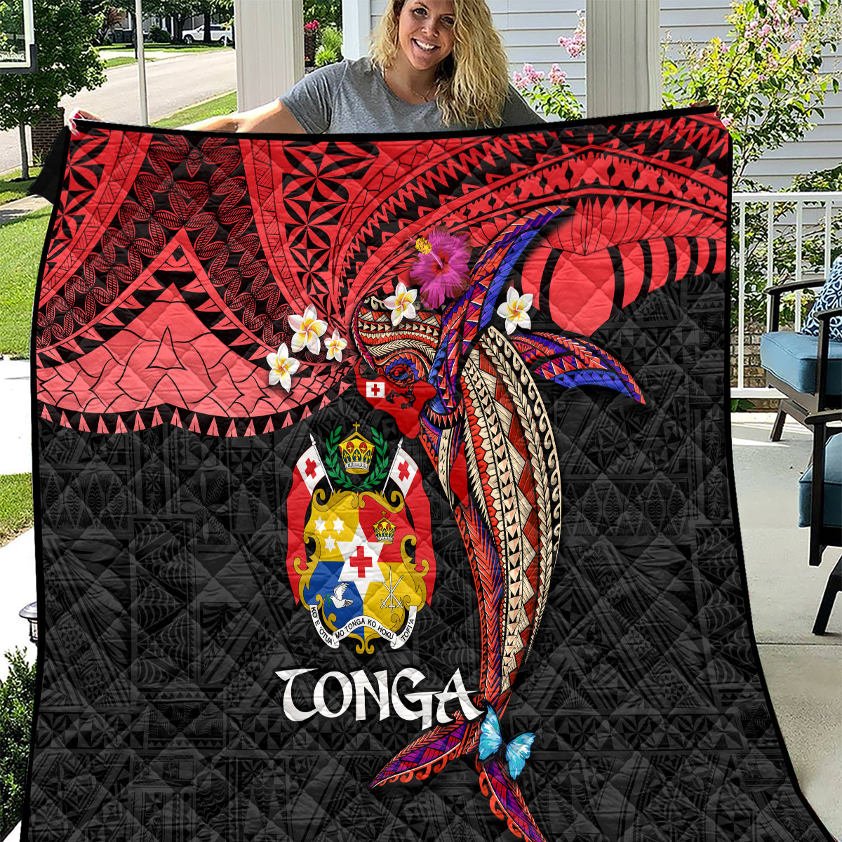 Tonga Emancipation Day Quilt Ngatu Humpback Whale Polynesian Flower