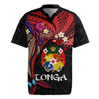Tonga Emancipation Day Rugby Jersey Ngatu Humpback Whale Polynesian Flower LT03 Black - Polynesian Pride