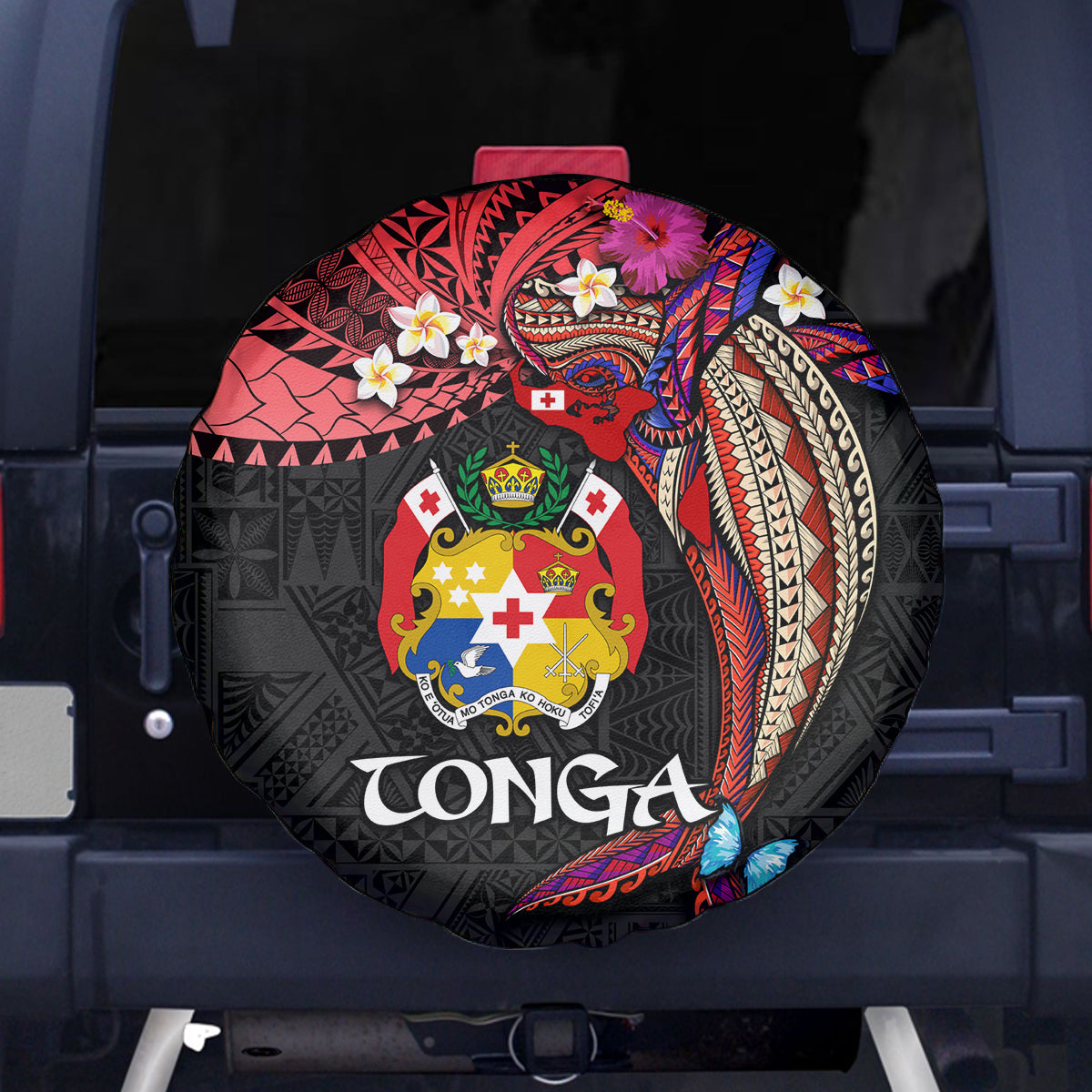 Tonga Emancipation Day Spare Tire Cover Ngatu Humpback Whale Polynesian Flower LT03 - Polynesian Pride