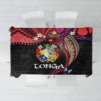 Tonga Emancipation Day Tablecloth Ngatu Humpback Whale Polynesian Flower LT03 Black - Polynesian Pride