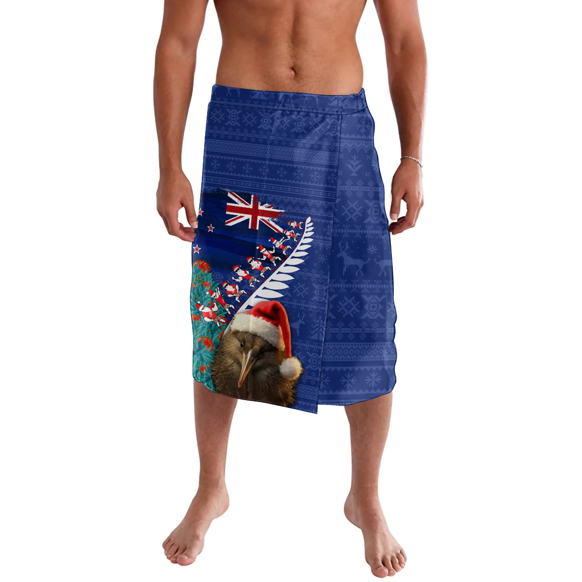 New Zealand Christmas Lavalava Kiwi Bird Santa and Silver Fern Funny Haka Dance LT03 Blue - Polynesian Pride