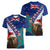 New Zealand Christmas Women V-Neck T-Shirt Kiwi Bird Santa and Silver Fern Funny Haka Dance