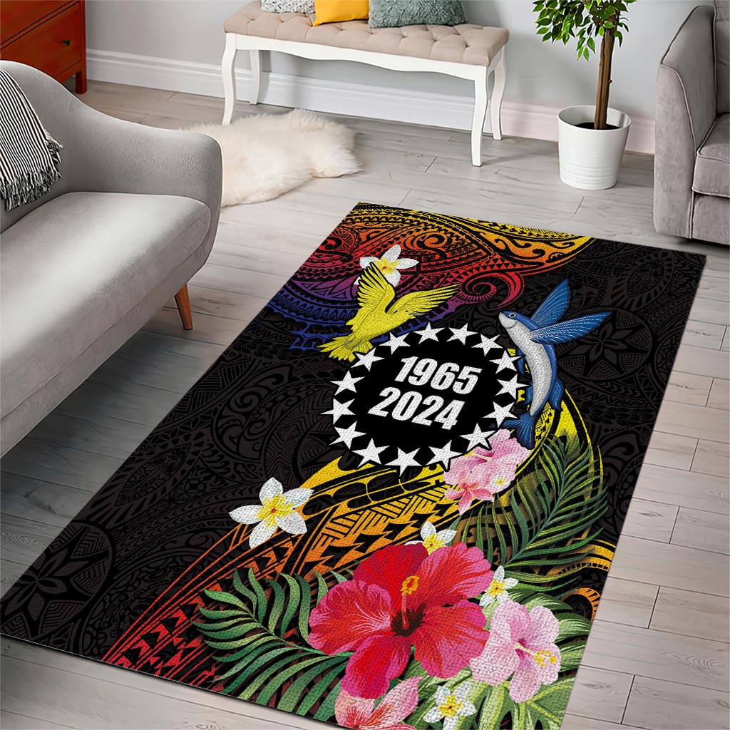Cook Islands Independence Day Area Rug Maroro and Kakaia with Hibiscus Flower Polynesian Pattern LT03 - Polynesian Pride