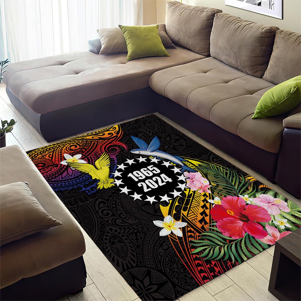 Cook Islands Independence Day Area Rug Maroro and Kakaia with Hibiscus Flower Polynesian Pattern LT03 - Polynesian Pride